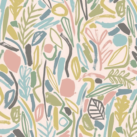 OHPOPSI Wallpaper Verdure Colourway Blush & Petrol Close Up Image