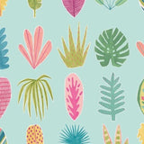 OHPOPSI Wallpaper Leaf Boogie Colourway Aqua & Raspberry Tile Image