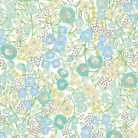 OHPOPSI Wallpaper Flora Colorway Teal Close Up Image