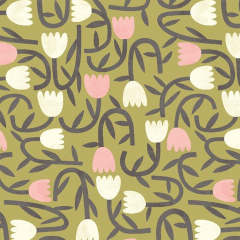 OHPOPSI Wallpaper Tiny Tulip Colourway Olive Mix Close Up Image