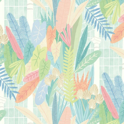OHPOPSI Wallpaper Glasshouse Colourway Coral & Mint Close Up Image