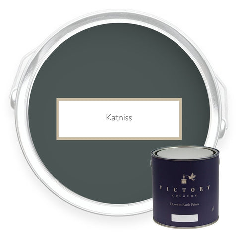 Two tins of Katniss dark green eco paint from Victory Colours
