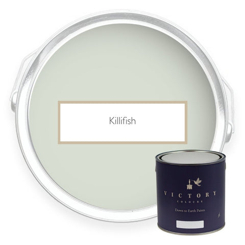 Two tins of Killifish pale green eco paint from Victory Colours