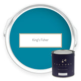 Two tins of King's Fisher teal blue eco paint from Victory Colours