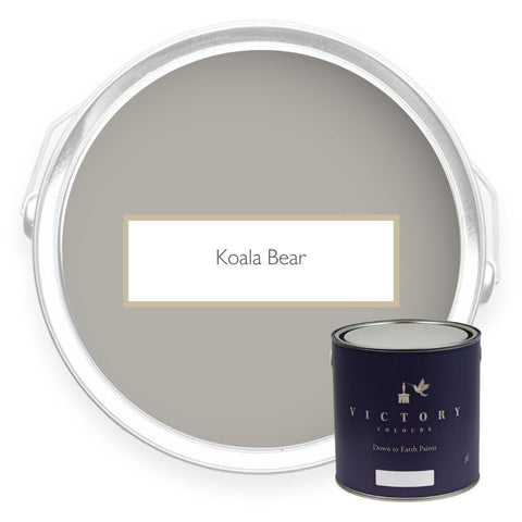 Two tins of Koala Bear silvery grey eco paint from Victory Colours