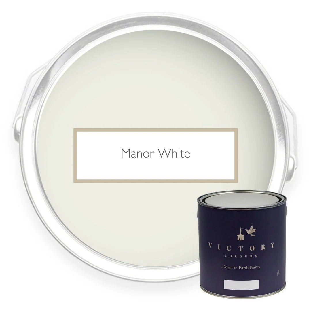 Two tins of Manor White warm white eco paint from Victory Colours