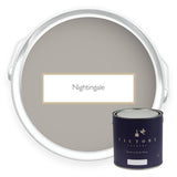 Two tins of Nightingale earthy grey eco paint from Victory Colours