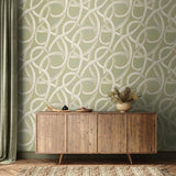 OHPOPSI Laid Bare Wallpaper Twisted Geo Colourway Moss Lifestyle Image