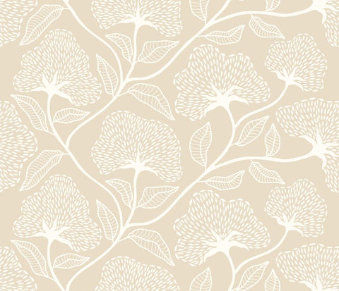 Purity Dash Trail Oatmilk wallpaper by Hoopla Walls, a beige floral design