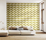 So Stripey Illusion Chevron Olive Twist wallpaper by Ohpopsi shown on a full wall
