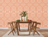 Elegance Ogee Damask Orange wallpaper by Hoopla Walls shown on a full wall