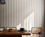 Simply Stripes Bar Stripe Dove wallpaper by Ohpopsi shown on a full wall