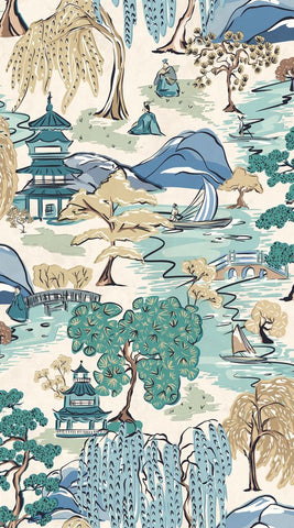 Hanashi Oka Indigo wallpaper by Ohpopsi, a blue leaf design