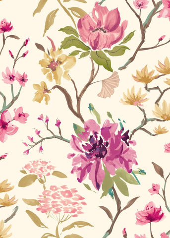 Hanashi Saku Vintage Plum wallpaper by Ohpopsi, a purple floral design