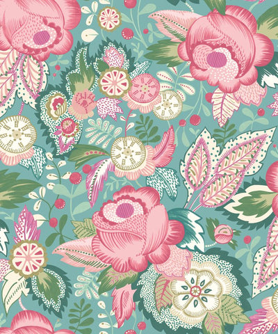 Riches of Nature Emily Rose Rose & Seafoam wallpaper by Ohpopsi, a pink floral design