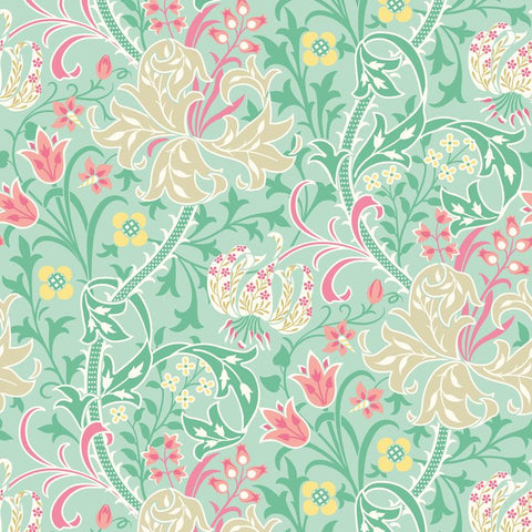 Eden Vol 1 Lily Ogee Mint Green wallpaper by Hoopla Walls, a green damask design