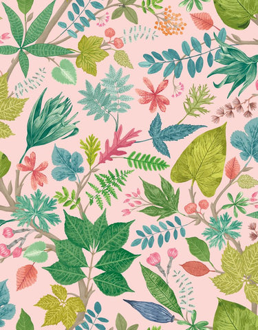 Riches of Nature Lush Leaves Watermelon wallpaper by Ohpopsi, a pink leaf design