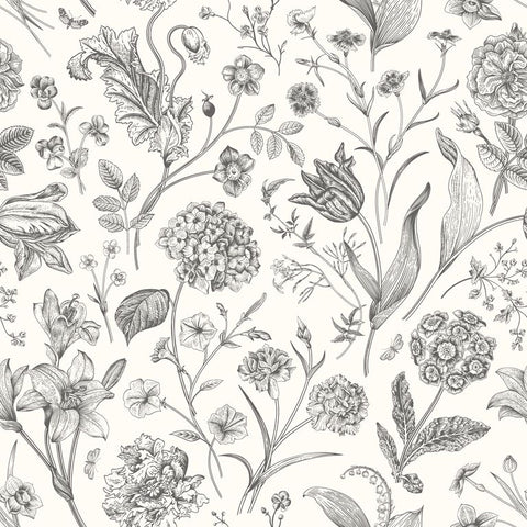 Purity Floral Toile Ebony wallpaper by Hoopla Walls, a grey toile design