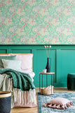 Eden Vol 1 Lily Ogee Mint Green wallpaper by Hoopla Walls in a styled bedroom