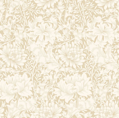 Eden Vol 1 Chrysanthemum Flax wallpaper by Hoopla Walls, a beige floral design