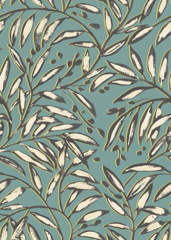Riches of Nature Lorena Vine Petrol wallpaper by Ohpopsi, a teal leaf design