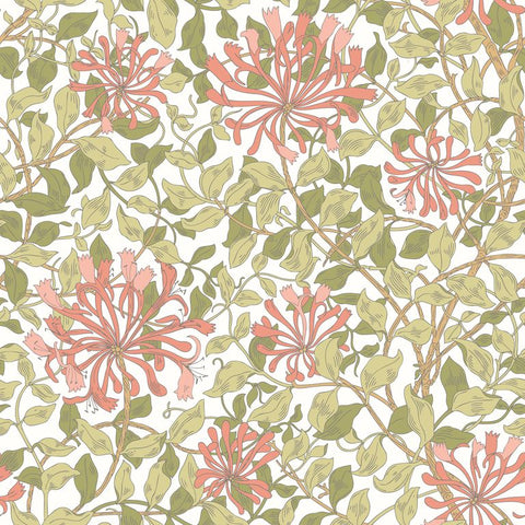 Eden Vol 1 Honeysuckle Leaf Trail Coral Pink wallpaper by Hoopla Walls, a coral leaf design
