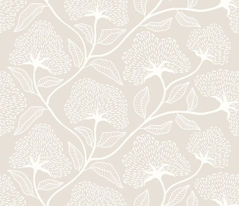 Purity Dash Trail Soft Fossil wallpaper by Hoopla Walls, a neutral floral design