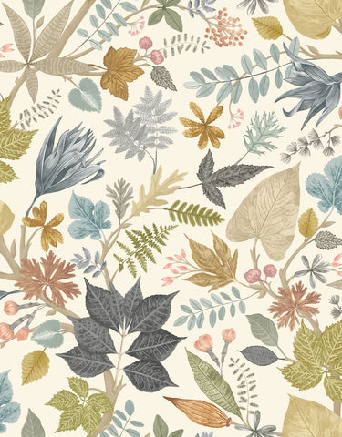 Riches of Nature Lush Leaves Linen & Fossil wallpaper by Ohpopsi, a beige leaf design