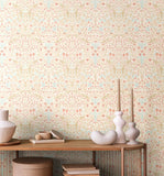 Eden Vol 2 Blackthorn Damask Soft Coral & Straw wallpaper by Hoopla Walls shown on a full wall