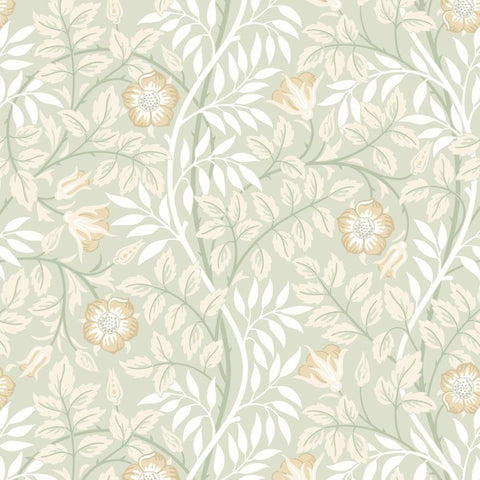 Eden Vol 1 Rosehip Trail Sage Green wallpaper by Hoopla Walls, a green floral design