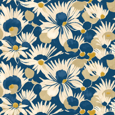 Hanashi Suiren Indigo wallpaper by Ohpopsi, a blue floral design