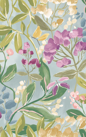 Riches of Nature Florence Petrol & Amethyst wallpaper by Ohpopsi, a teal floral design