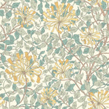 Eden Vol 1 Honeysuckle Leaf Trail Seafoam wallpaper by Hoopla Walls, a teal leaf design