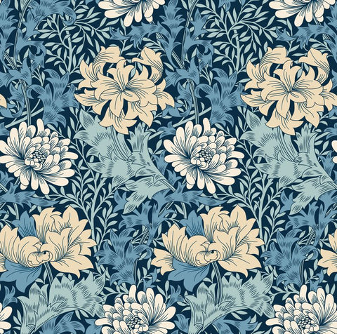 Eden Vol 1 Chrysanthemum Navy Mix wallpaper by Hoopla Walls, a blue floral design