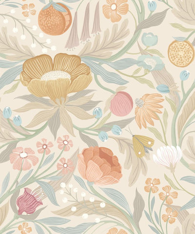 Riches of Nature Clementine Chalk & Parchment wallpaper by Ohpopsi, a white floral design
