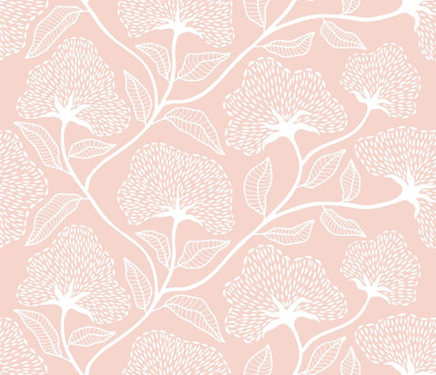 Purity Dash Trail Rose Blush wallpaper by Hoopla Walls, a pink floral design