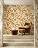 Hanashi Shadow Bamboo Goldenrod wallpaper by Ohpopsi shown on a full wall
