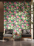 Riches of Nature Emily Rose Ebony Citrus wallpaper by Ohpopsi shown on a full wall
