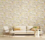 Purity Bird Song Silver wallpaper by Hoopla Walls shown on a full wall