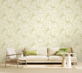Purity Bird Toile Sage wallpaper by Hoopla Walls shown on a full wall