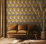 Eden Vol 1 Chrysanthemum Ginger wallpaper by Hoopla Walls in a styled living room