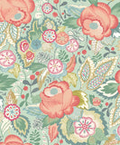 Riches of Nature Emily Rose Mint & Peach wallpaper by Ohpopsi, a green floral design