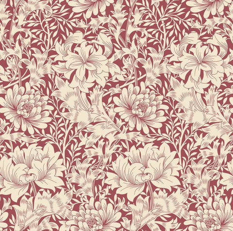 Eden Vol 1 Chrysanthemum Ruby Red wallpaper by Hoopla Walls, a red floral design