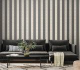 Purity Decorative Stripe Charcoal & Stone wallpaper by Hoopla Walls shown on a full wall