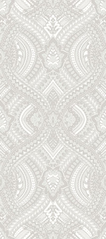 Elegance Ogee Damask Grey wallpaper by Hoopla Walls, a grey damask design