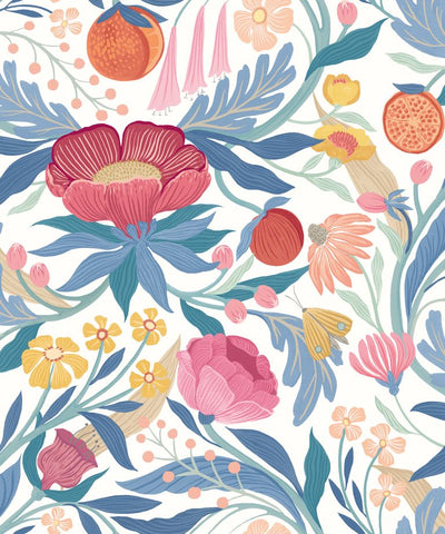 Riches of Nature Clementine Cornflower wallpaper by Ohpopsi, a blue floral design
