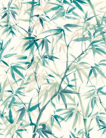 Hanashi Shadow Bamboo Peacock wallpaper by Ohpopsi, a teal leaf design