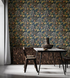 Eden Vol 1 Seaweed Garden Navy Blue wallpaper by Hoopla Walls in a styled dining room