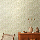 Elegance Floral Trail Sage & Coral wallpaper by Hoopla Walls shown on a full wall