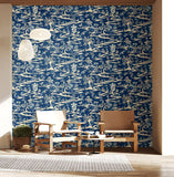 Hanashi Kaiwa Cobalt wallpaper by Ohpopsi shown on a full wall